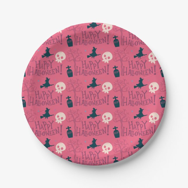 Plato De Papel Raspberry Pink Witeen Halloween (Anverso)