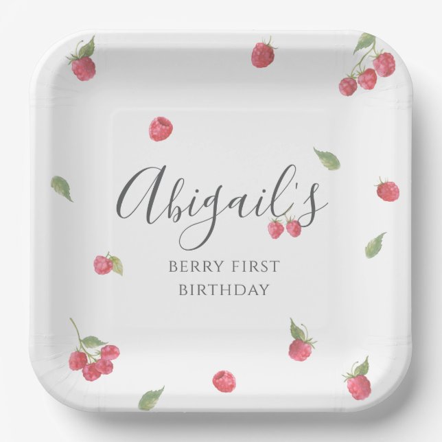 Plato De Papel Raspberry Sweet Berry First Birday Party (Anverso)