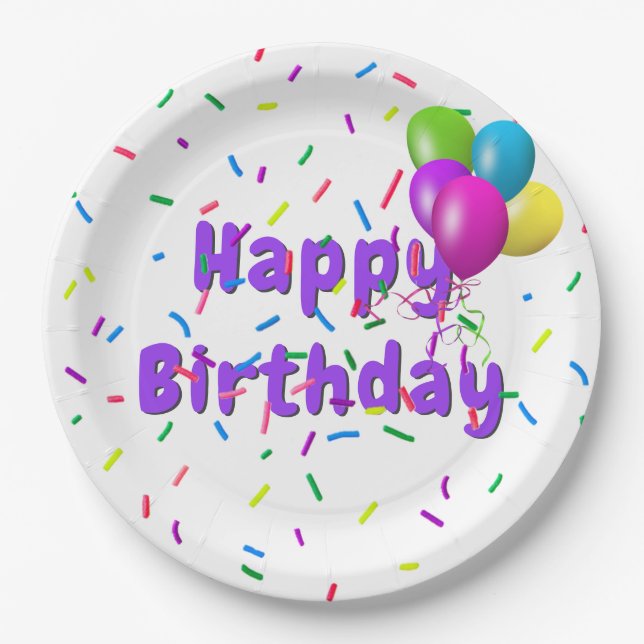 Plato De Papel Rasplantes de cumpleaños con globos (Anverso)