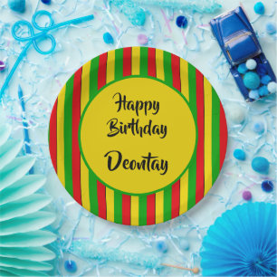 Plato De Papel Rasta Stripes Reggae Caribe Cumpleaños