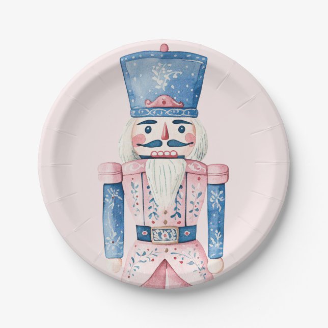 Plato De Papel Rastreador de Damasco Azul y Rosa de los Abuelos (Anverso)