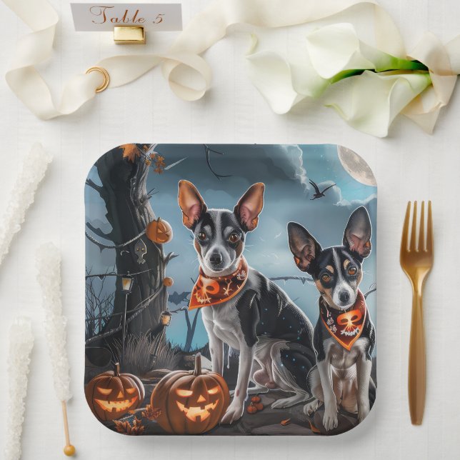 Plato De Papel Rat Terrier Halloween Spooky (Boda)