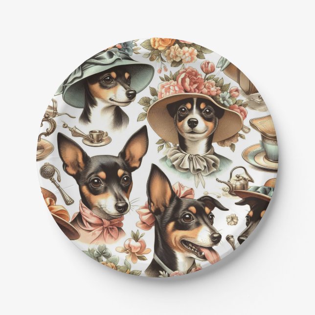 Plato De Papel Rat Terrier Viejo Sin Marea (Anverso)