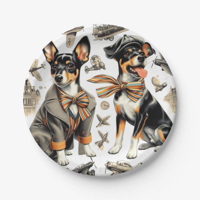 Plato De Papel Rat Terrier Viejo Sin Marea (Anverso)