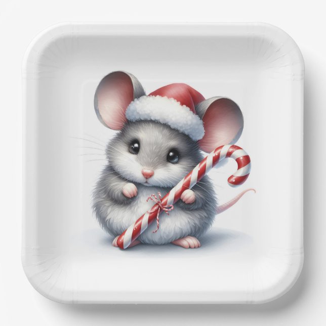 Plato De Papel Ratón Chubby con Navidades Candy Cane (Anverso)