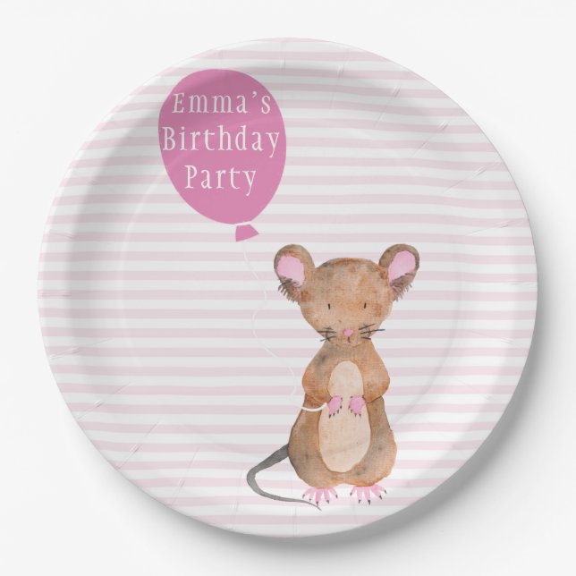 Plato De Papel Ratón Cute Woodland | Placas de papel de cumpleaño (Anverso)