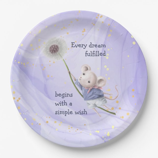 Plato De Papel Ratón Dandelion Every Dream Simple Wish (Anverso)