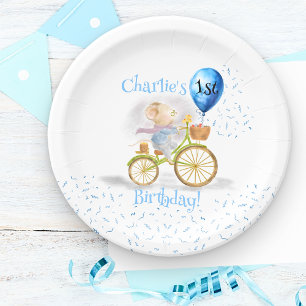 Plato De Papel Ratón lindo Bicicleta Animal Niño Primer Fiesta de