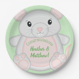 Plato De Papel Ratones Baby Shower Green