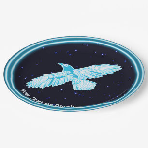 Plato De Papel Raven Azul Sobre Las Estrellas