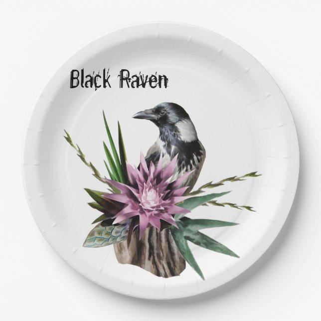 Plato De Papel Raven negro (Anverso)
