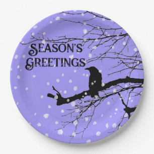 Plato De Papel Raven Snow Winter Seasons Greetings