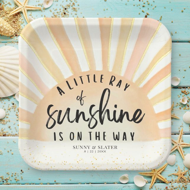 Plato De Papel Ray Of Sunshine Retro Summer Beach Baby Shower (Subido por el creador)