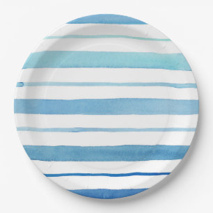Plato De Papel Raya azul