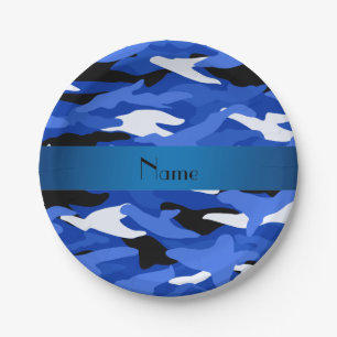 Plato De Papel Raya azul personalizada del camuflaje azul