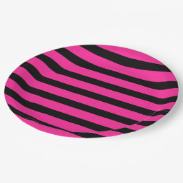 Plato De Papel Raya de moda rosa caliente y negro Fiestas