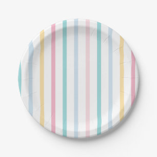 Plato De Papel Raya en colores pastel del arco iris