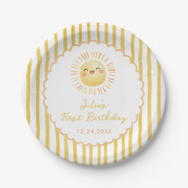 Plato De Papel Rayas Amarillas de Sol Cumpleaños