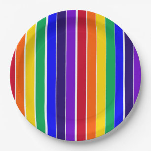 Plato De Papel Rayas arcoiris