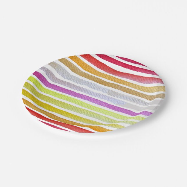 Plato De Papel Rayas arcoiris linda acuarela (Angular)