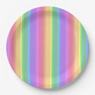 Plato De Papel Rayas arcoiris pastorales