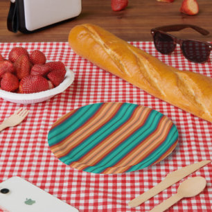 Plato De Papel Rayas arcoiris turquesa roja, Naranja suroeste