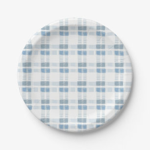 Plato De Papel Rayas azul bebé Patrón a cuadros