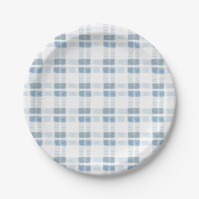 Plato De Papel Rayas azul bebé Patrón a cuadros (Anverso)