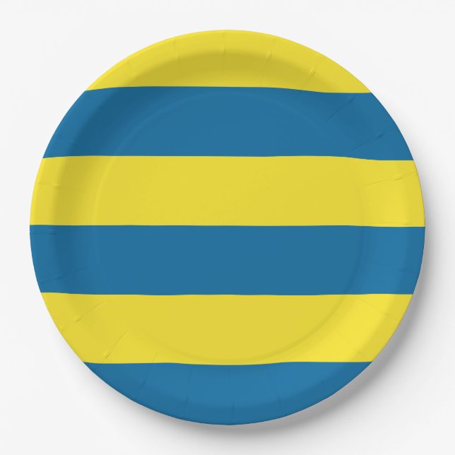 Plato De Papel Rayas | Azul y Amarillo | PERSONALIZABLE (Anverso)