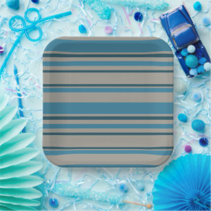 Plato De Papel Rayas azul y gris