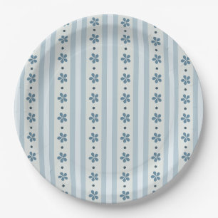 Plato De Papel Rayas Azules Claras y Flores