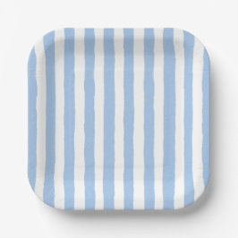 Plato De Papel Rayas Azules de Moda 
