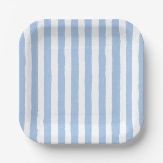 Plato De Papel Rayas Azules de Moda