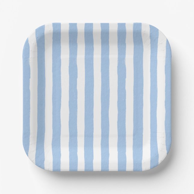 Plato De Papel Rayas Azules de Moda  (Anverso)