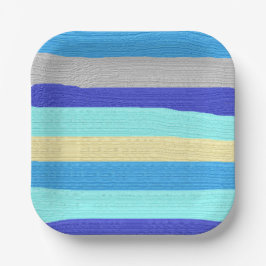 Plato De Papel Rayas azules Pinceles
