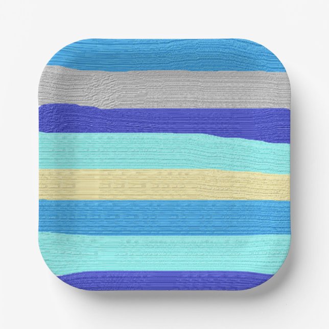 Plato De Papel Rayas azules Pinceles (Anverso)