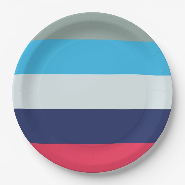 Plato De Papel Rayas Azules Y Borgoñonas (Anverso)