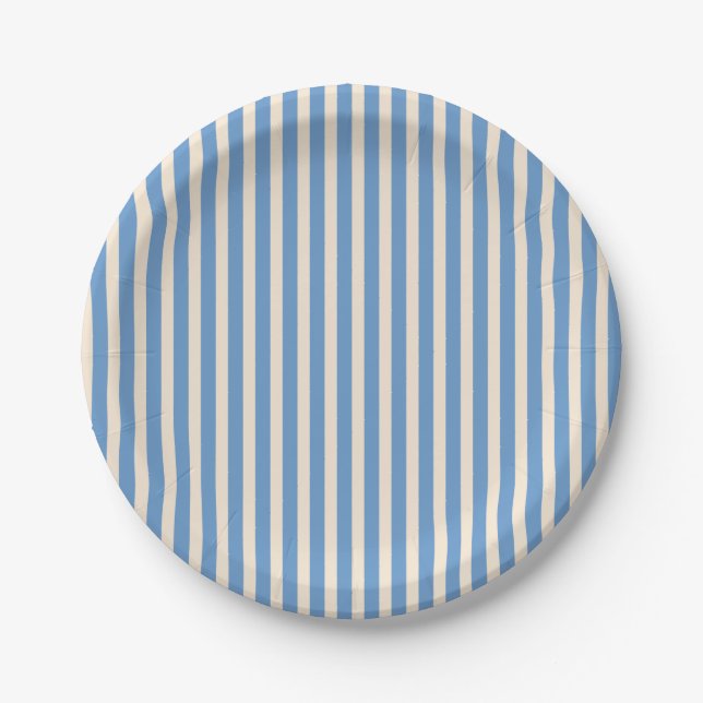 Plato De Papel Rayas Blancas Antiguas y Grises Azules (Anverso)
