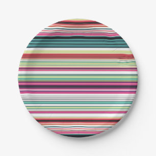 Plato De Papel Rayas blancas coloridas lindas