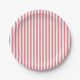 Plato De Papel Rayas Blancas Coral Rosa