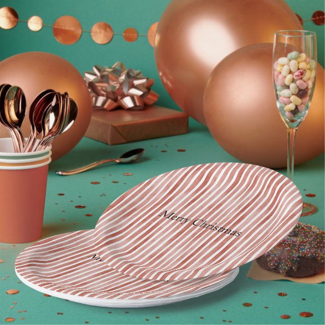 Plato De Papel Rayas Blancas de Navidad Rojo (Multi)