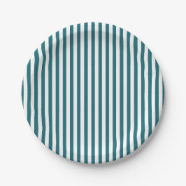 Plato De Papel Rayas Blancas Turquesa