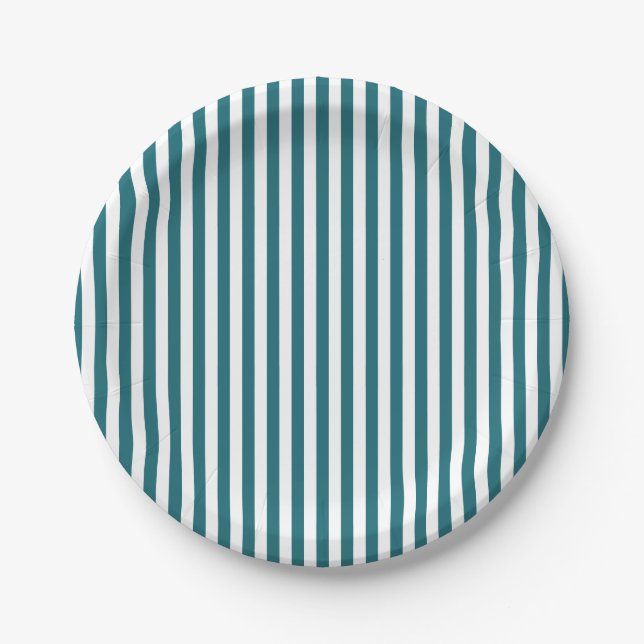 Plato De Papel Rayas Blancas Turquesa (Anverso)