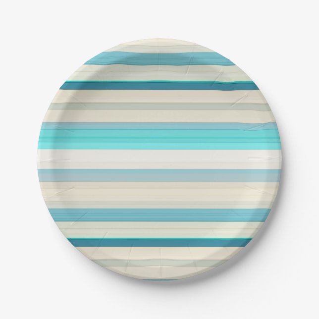 Plato De Papel Rayas blancas y aqua lindas (Anverso)