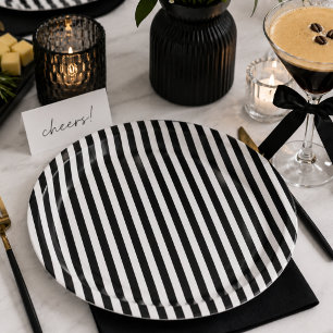 Plato De Papel Rayas blancas y negras