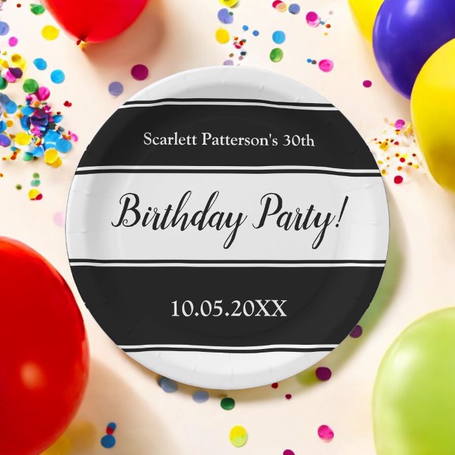 Plato De Papel Rayas Blancas Y Negras Modernas (Subido por el creador)