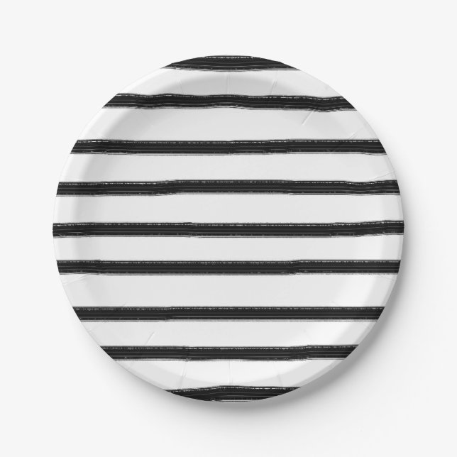 Plato De Papel Rayas blancos y negros (Anverso)