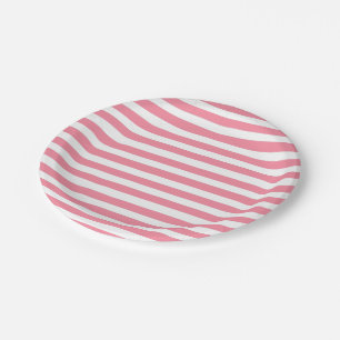 Plato De Papel Rayas blandas de color rosa y blanco