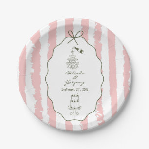 Plato De Papel Rayas Caprichosas Boda Pintada a Mano