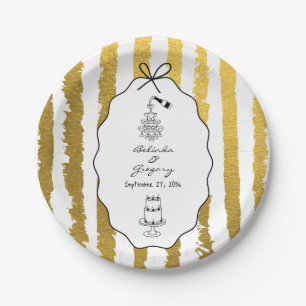 Plato De Papel Rayas Caprichosas Bodas Pintadas a Mano